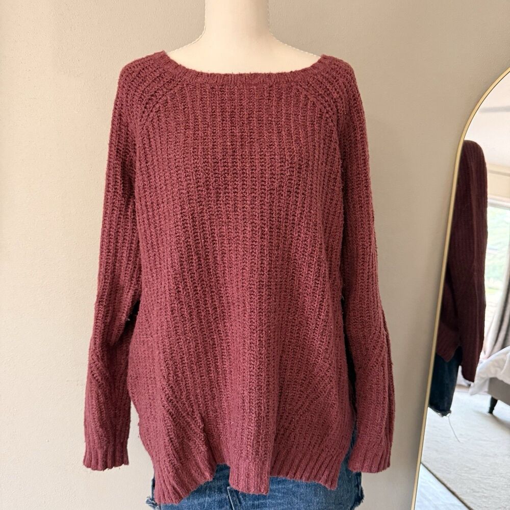 American Eagle Pullover Knot Sweater Henley Sleeve Preppy College School Casual